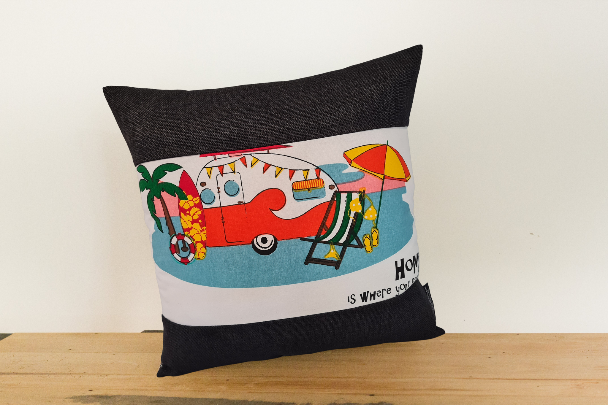 Retro Caravan # 2 Cushion Cover - Keylargo Ebony