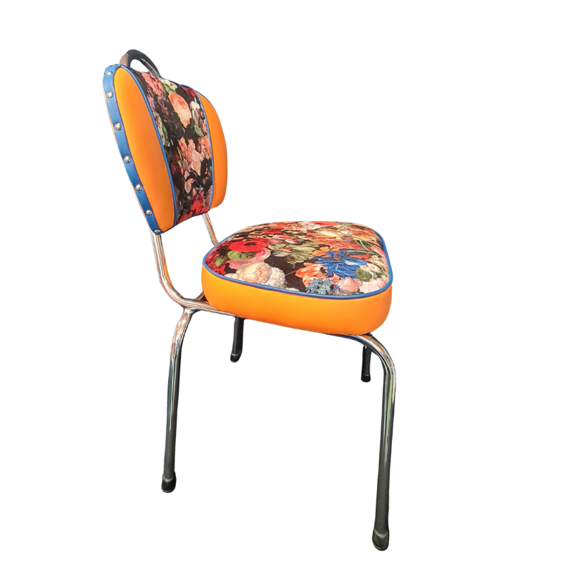 Colorful chair with floral pattern on a white background