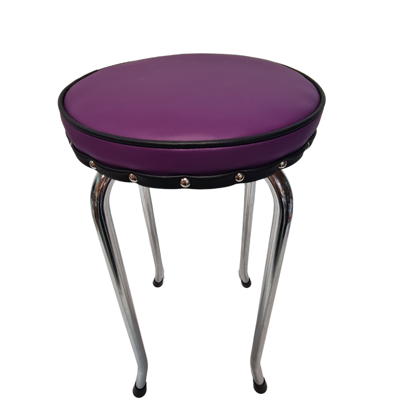 Purple stool with metal legs on a white background