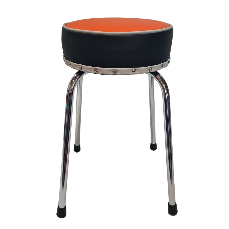Stool with black seat and orange top on a white background