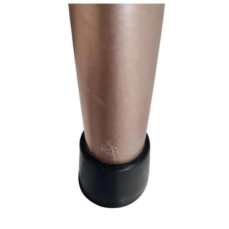 Close-up of a metallic bronze cylindrical leg or post with a black circular base, shown against a plain white background.