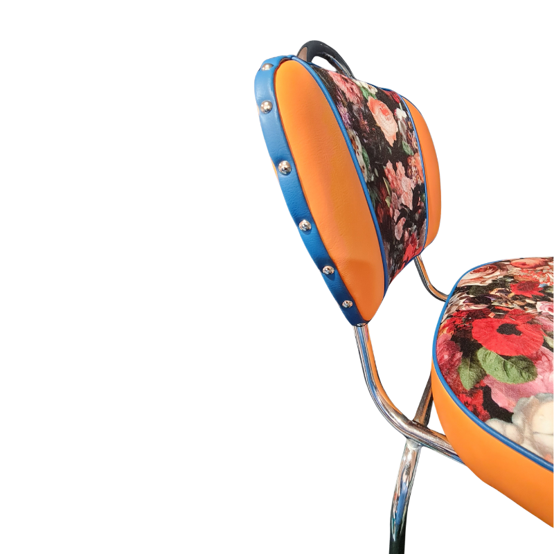 Colorful chair with floral patterns on a white background