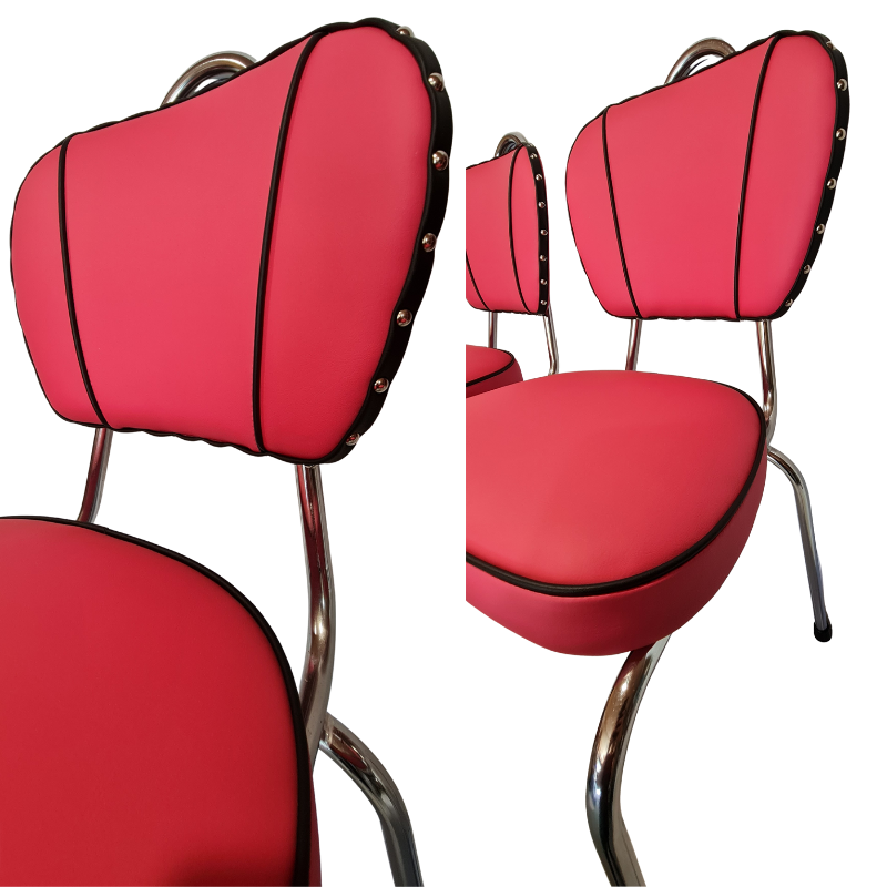 Hot pink chairs with black trim on a white background