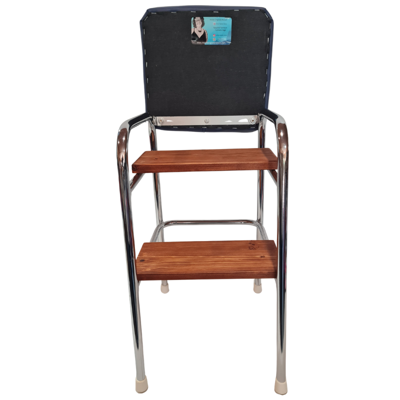 Step stool with wooden steps on a white background