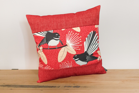 Red Pīwakawaka Cushion Cover