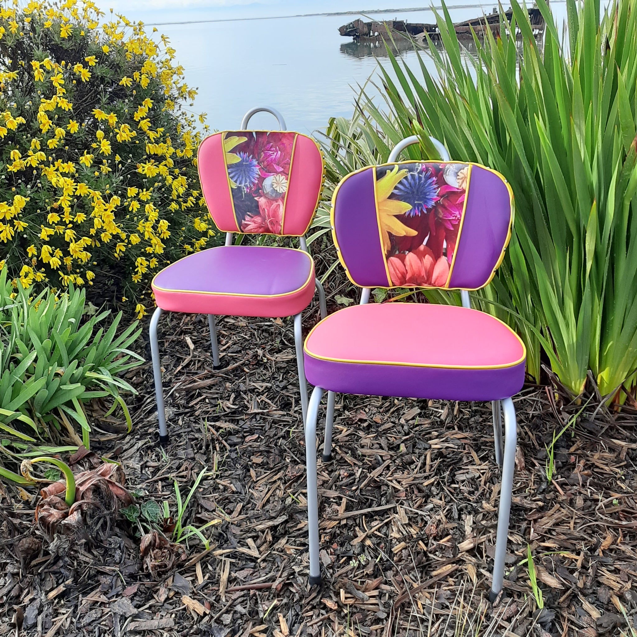 Retro Kitchen Chairs with floral photo velvet