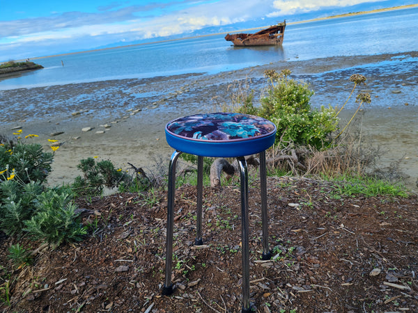 Retro Chrome Stool - Seat - Flower bomb - Blues