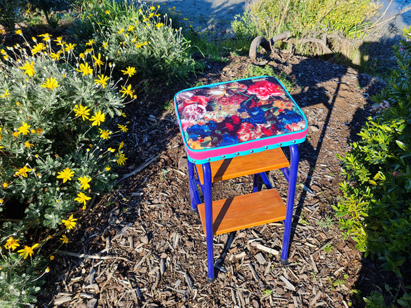 Retro painted Step Stool - Seat - Wooden Steps