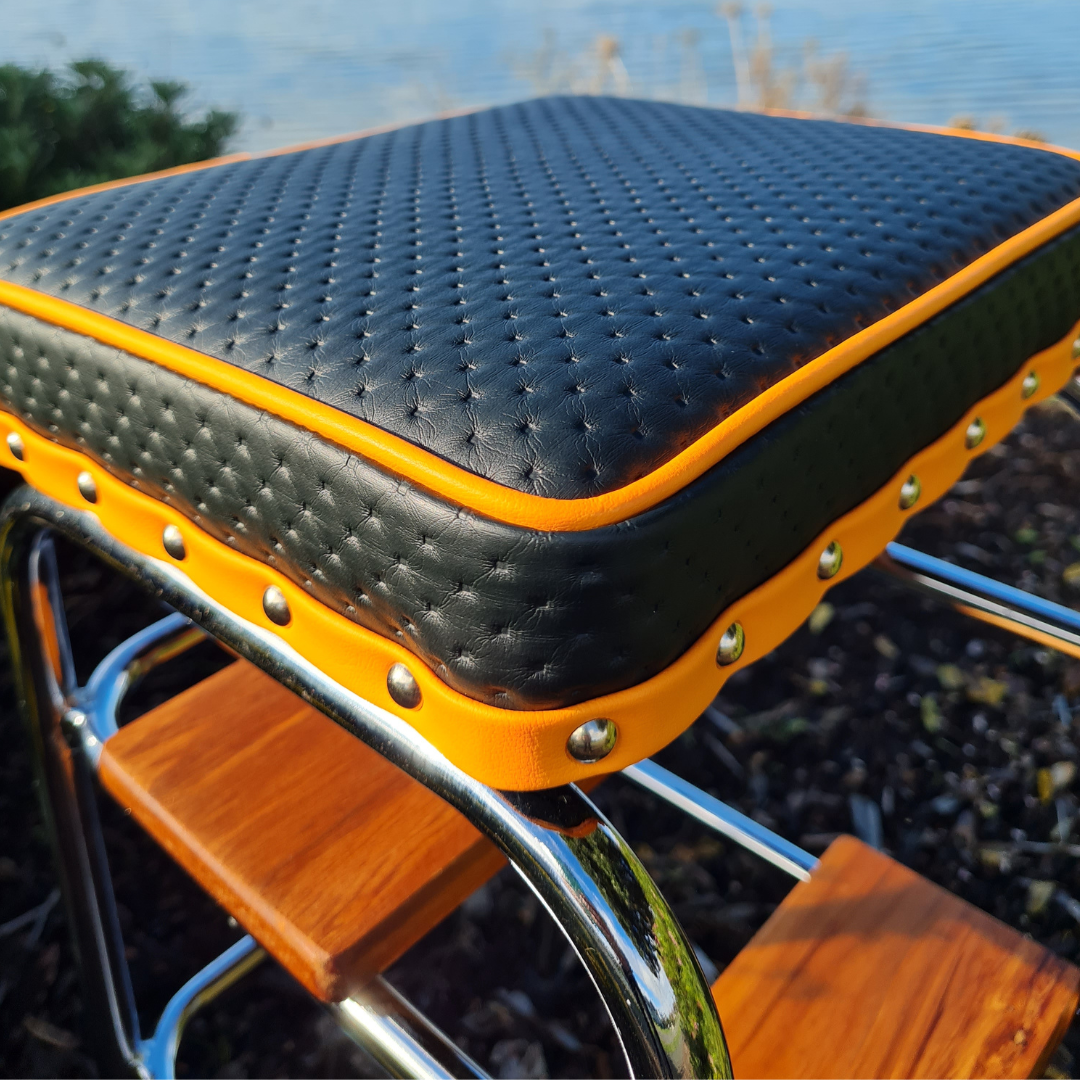 Retro Chrome Step Stool - Seat - Wooden Steps