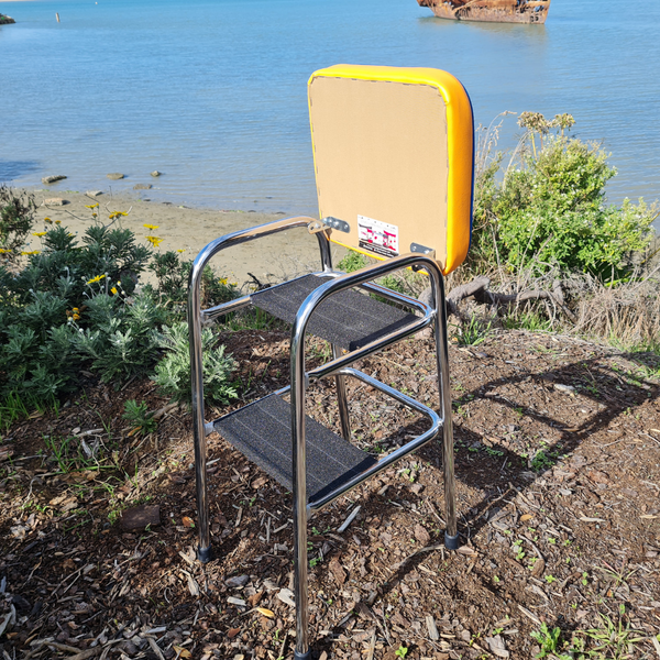 Retro Chrome Step Stool - Seat Flower Bombed - Orange