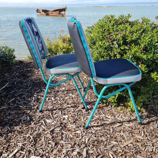 Retro Painted Pair off Kitchen Chairs - and foot rest