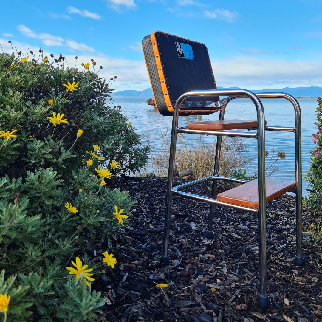 Retro Chrome Step Stool - Seat - Wooden Steps