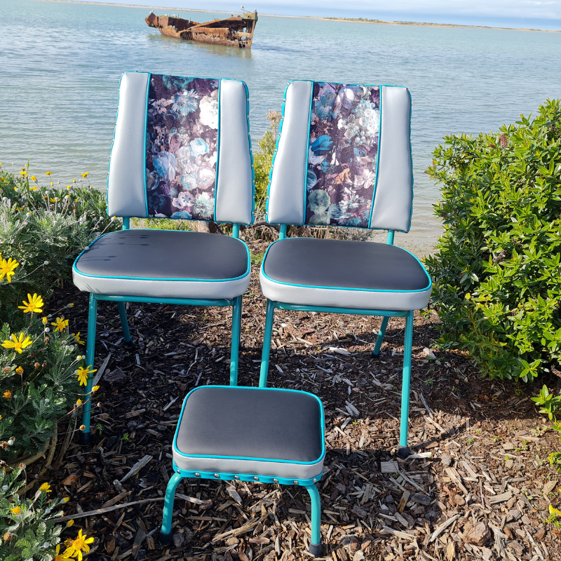 Retro Painted Pair off Kitchen Chairs - and foot rest