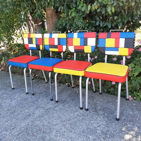 Set of Piet Mondrian inspired Retro Kitchen Chairs