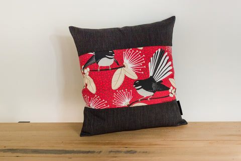 Pīwakawaka Cushion Cover - Fantail Red - Black Border